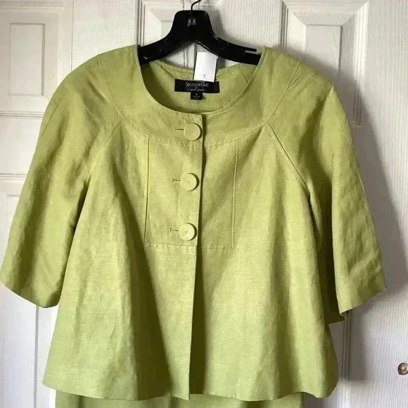 Signature by Larry Levine Olive Linen Cropped 3/4 Sleeve Jacket& Skirt Size 8 - Picture 2 of 9